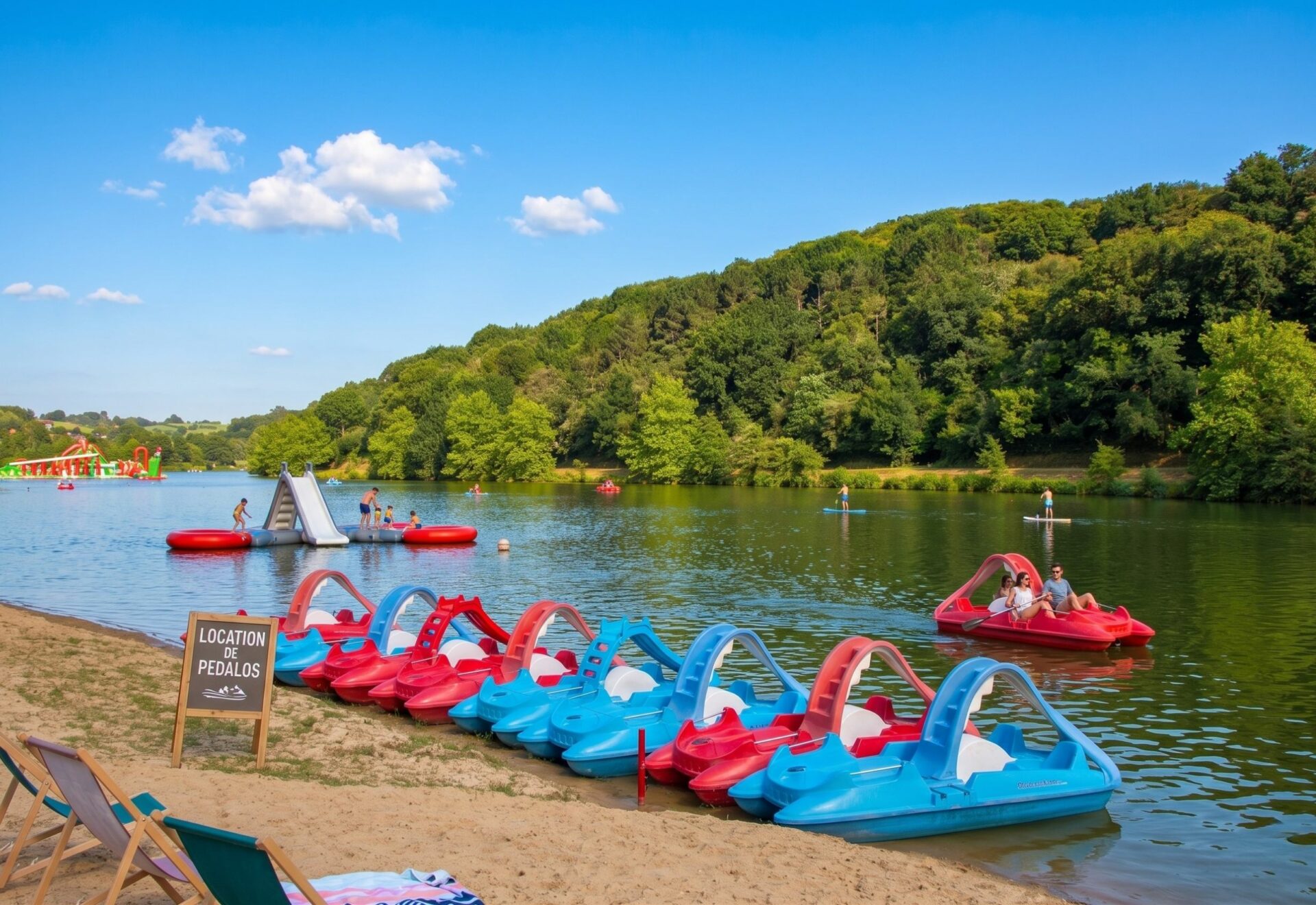 location paddle canoe lac saint pee avec pedalos sur la plage